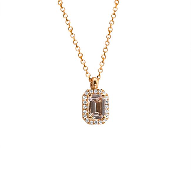 Μενταγιόν Κ18 με φυσική Morganite και φυσικά Διαμάντια ΚΟΛΙΕ