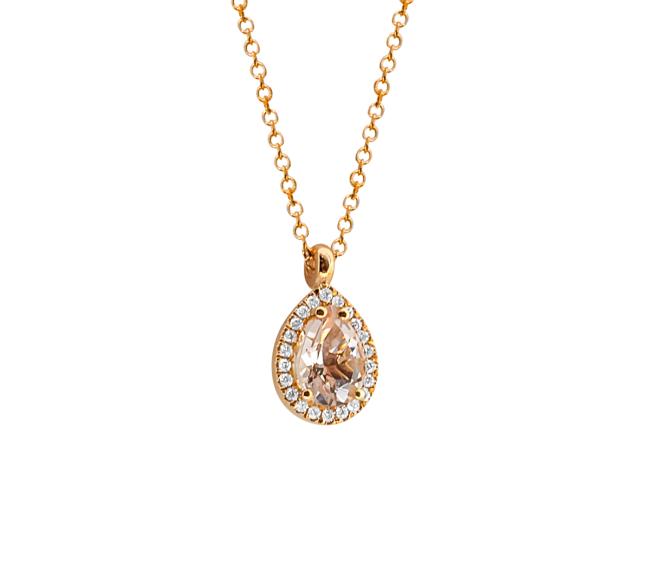 Μενταγιόν Κ18 Ροζ Χρυσού με φυσική Morganite και φυσικά Διαμάντια ΚΟΛΙΕ