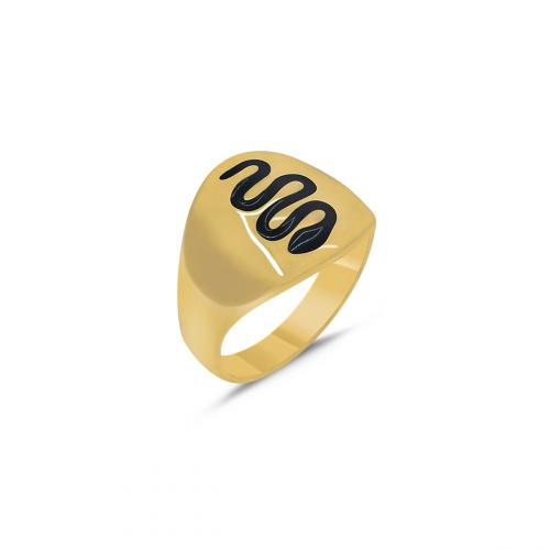 Δαχτυλίδι σεβαλιέ σε κίτρινο χρυσό 14 καρατίων, με σχέδιο 'snake with black onyx'. 
