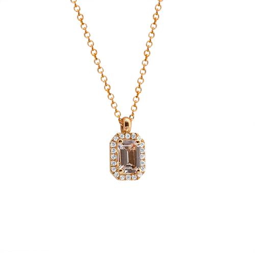 Μενταγιόν Κ18 με φυσική Morganite και φυσικά Διαμάντια ΚΟΛΙΕ
