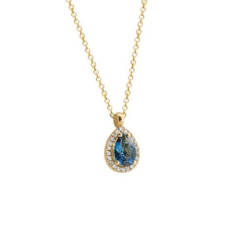 Μενταγιόν Κ18 με φυσικό London Blue Topaz και φυσικά Διαμάντια
 ΚΟΛΙΕ
